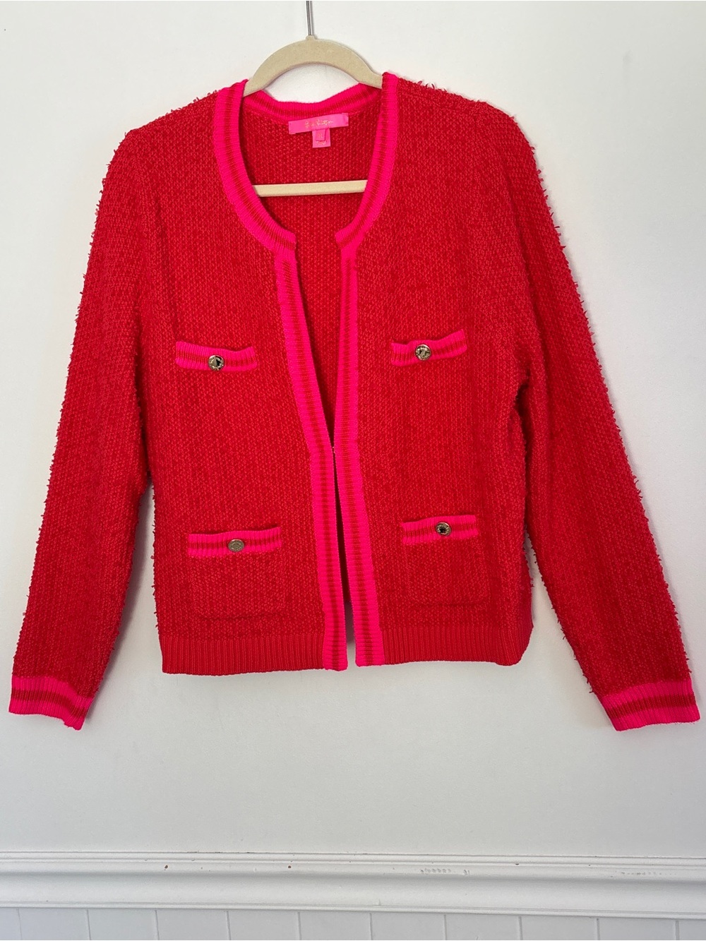 Lilly Pulitzer Nalayna Bouclé Cardigan Size XL Fuzzy Preppy Pocket Cozy Layering - Picture 2 of 16